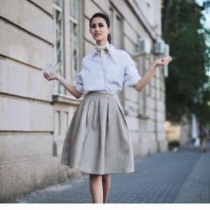 Faux pleated leather midi skirt