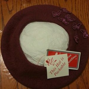 Magenta Beret w/Butterfly Motif