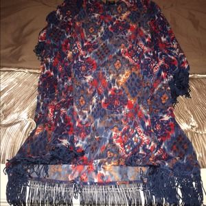 Multi-color kimono w/ fringe