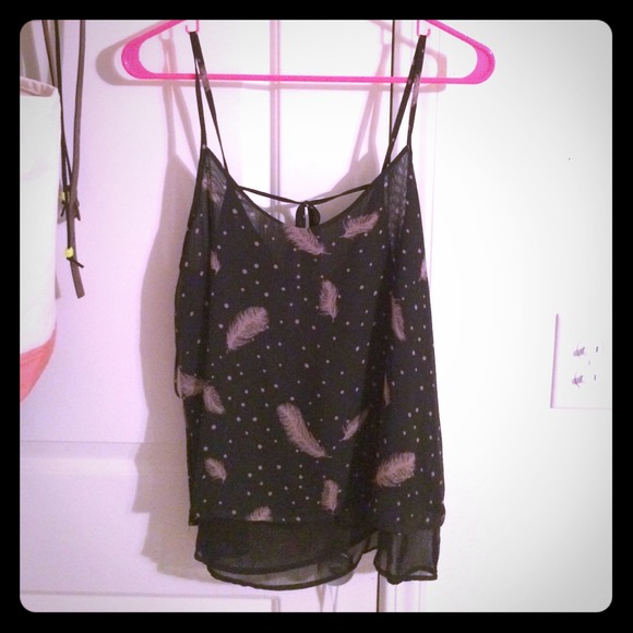 Black feathered tank top