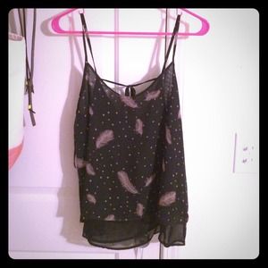 Black feathered tank top