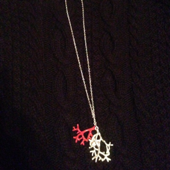 Silver and red coral necklace