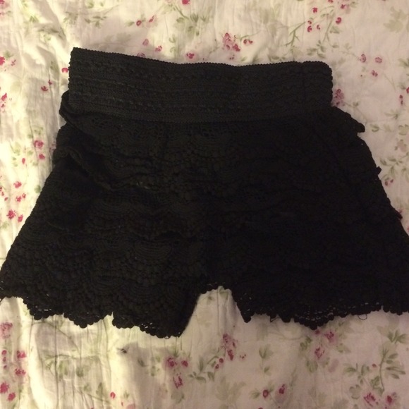Pants - Black Crochet Shorts