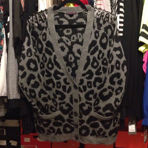 Cheetah Print Cardigan with stud detail