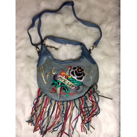 ⬇️Ed Hardy Love Life Fringe Hobo Bag