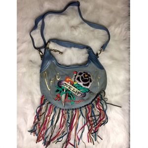 ⬇️Ed Hardy Love Life Fringe Hobo Bag