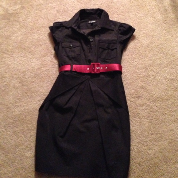 Bebe black dress with red belt