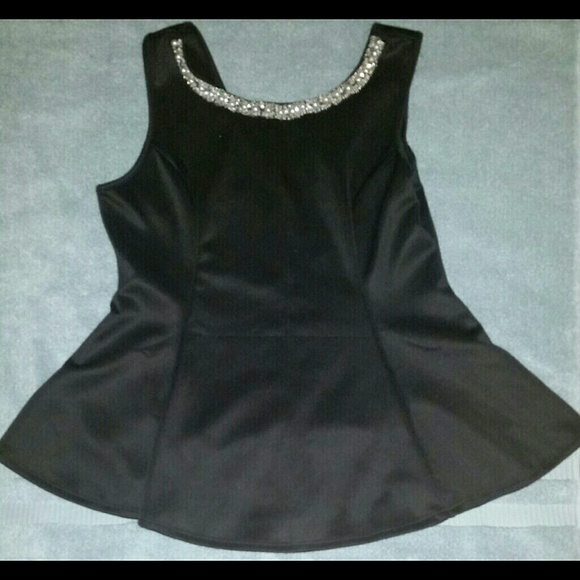 Black Pleplum Blouse with Pearl Neckline