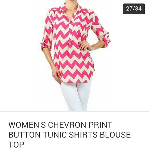 NWOT Pink/white chevron tunic style top