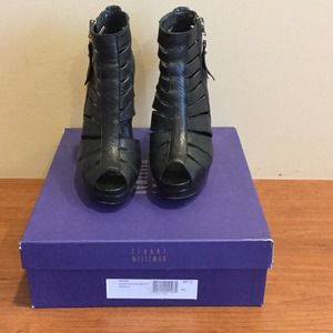 black leather open toe Stuart Weitzman bootie