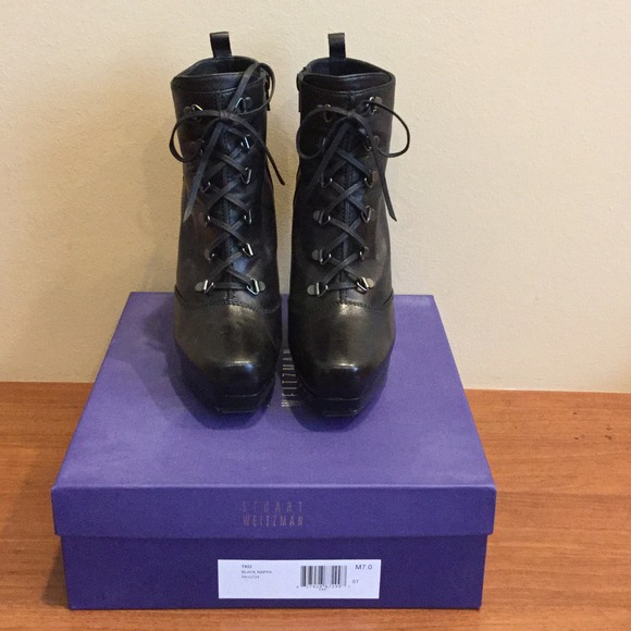 Stuart Weitzman black leather high heel bootie