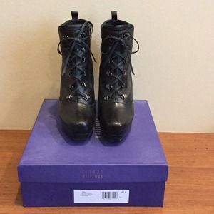Stuart Weitzman black leather high heel bootie