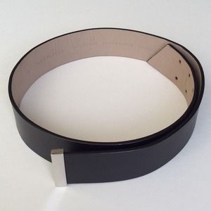 Black Leather Ann Taylor Belt w Silver Bar Clasp
