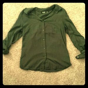 Dressy green button up top.