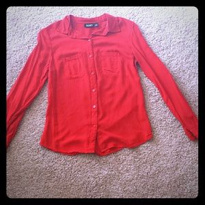 Red, button up dress top.