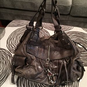 Francesco Biasia gray/taupe leather shldr purse