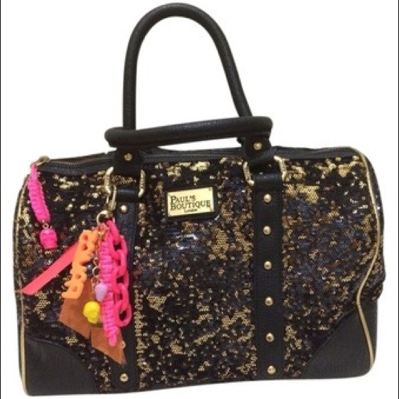 💋SOLD💋Paul's Boutique Black/Gold Bag - Satchel