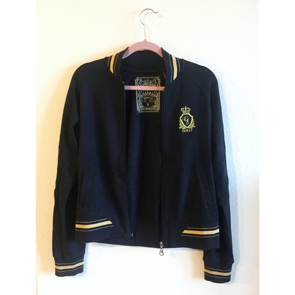Guess Sweaters - Guess Zip-Up Sweatshirt with Gold Emblem