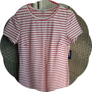 White & Red Striped Short Sleeve Dress