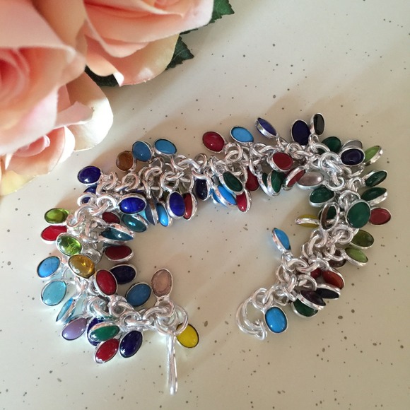 Jewelry - 🎉HP🎉Rainbow Gems 925 Sterling Silver Bracelet