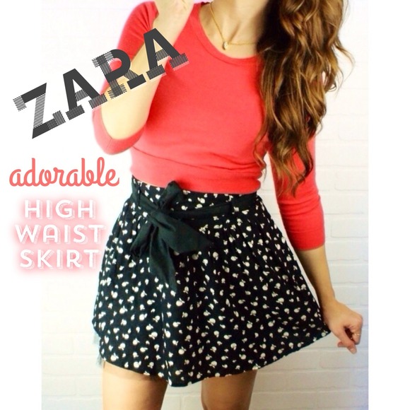 New ZARA High waist Full Print Skater Skirt S 4 2