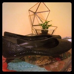 Black Faux Snakeskin Flats