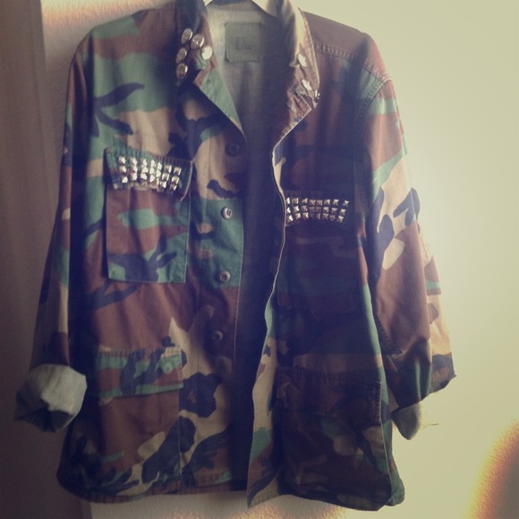 Custom studded oversize army jacket