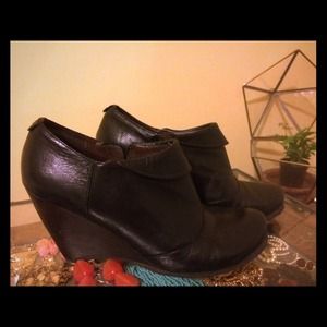 Leather Stacked Wedge Bootie