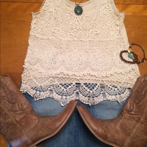 Cream crotchet top/tank. Used condition