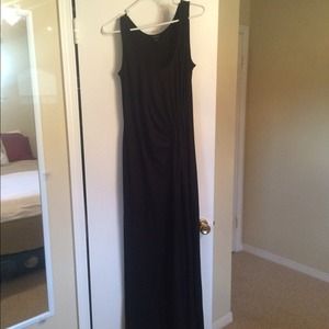 Black, side gathered maxi dress