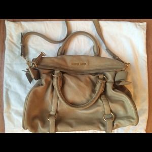 Miu Miu Beige Calfskin Vitello Bow Authentic Bag