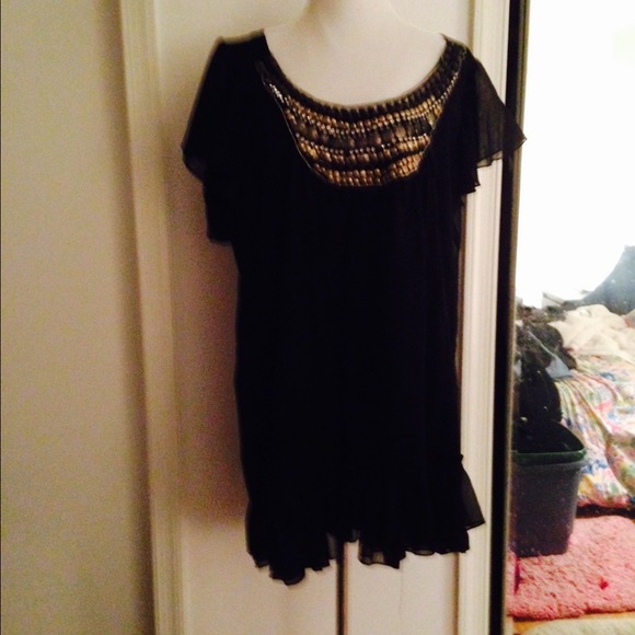 Black sheer tunic with bead work.
