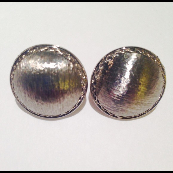 Vintage brushed silvertone screw back clips