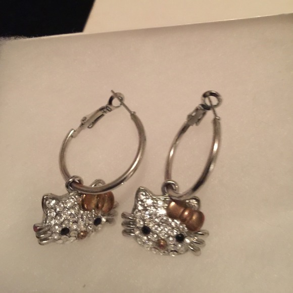 SOLDHello Kitty earrings rhinestone with gold bows