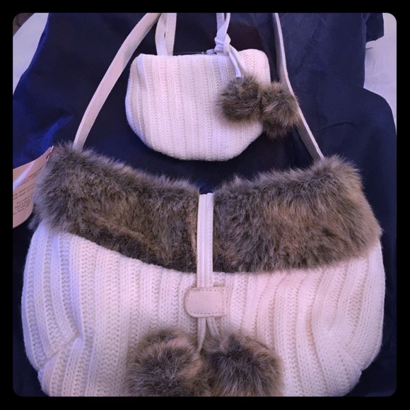 Winter shoulder bag ribbed purse with mini pouch