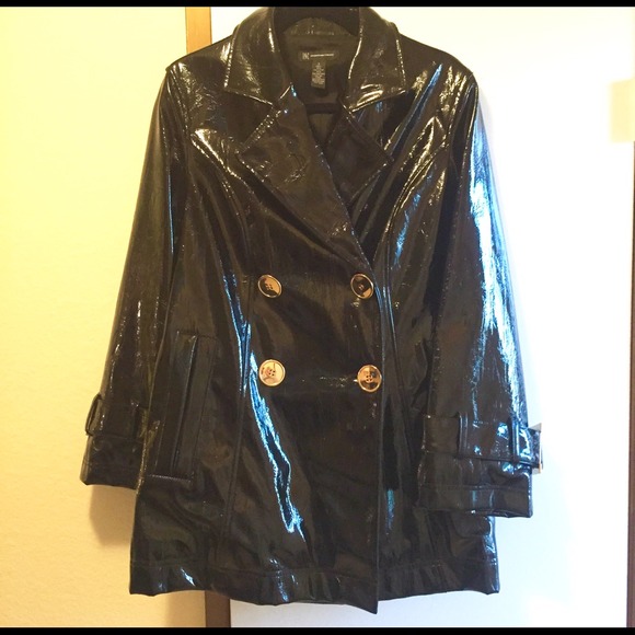 Black Patent Raincoat.