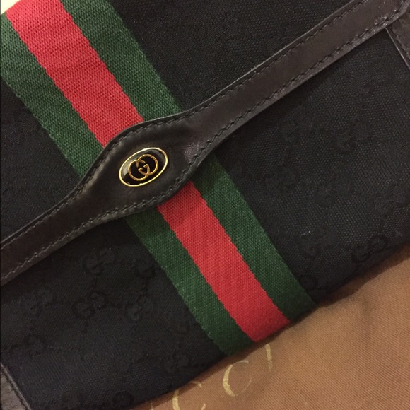 Gucci Vintage Black Canvas Clutch