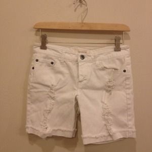 White Destroyed Denim Bermuda Shorts