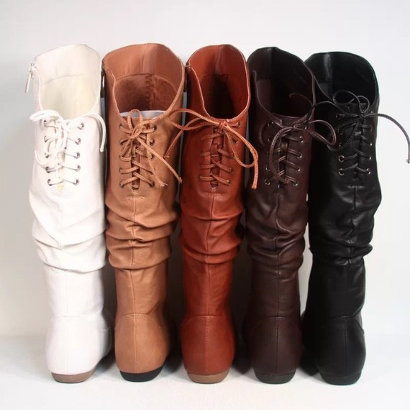 New Wedge boots, laces up back Size 7.5 Cognac