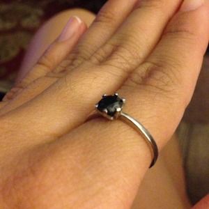 Silver black diamond solitaire ring