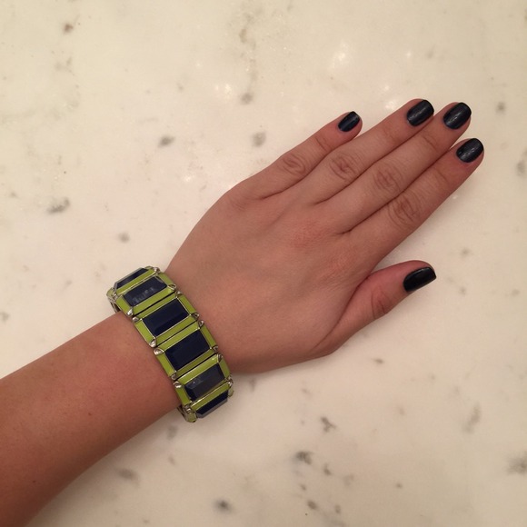 Blue and green enamel stretch bracelet