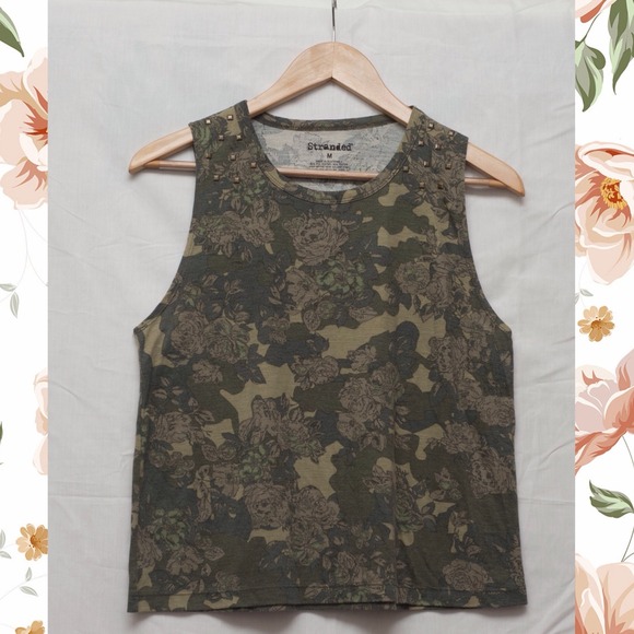 Green Camo Floral Print Sleeveless Top