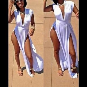 White Double High Slit Maxi