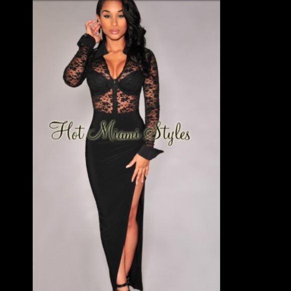 Black Sheer Lace Cuffs Long Sleeves Bodysuit - Picture 2 of 3
