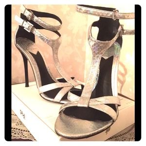 Brian Atwood Laetitia silver metallic sandals!