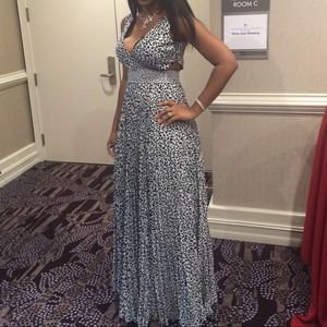 Black and white v-neck evening dress