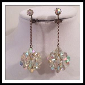 Vintage AB Crystal Dangle Cluster Balls Earrings