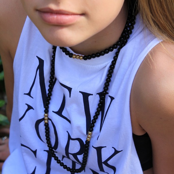Black & Gold handmade beaded double wrap necklace