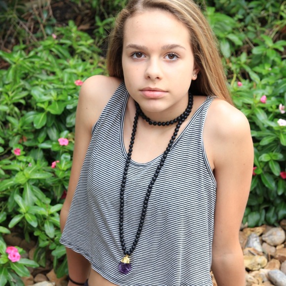 Black Onyx beaded double wrap necklace with stone