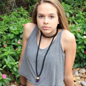 Black Onyx beaded double wrap necklace with stone